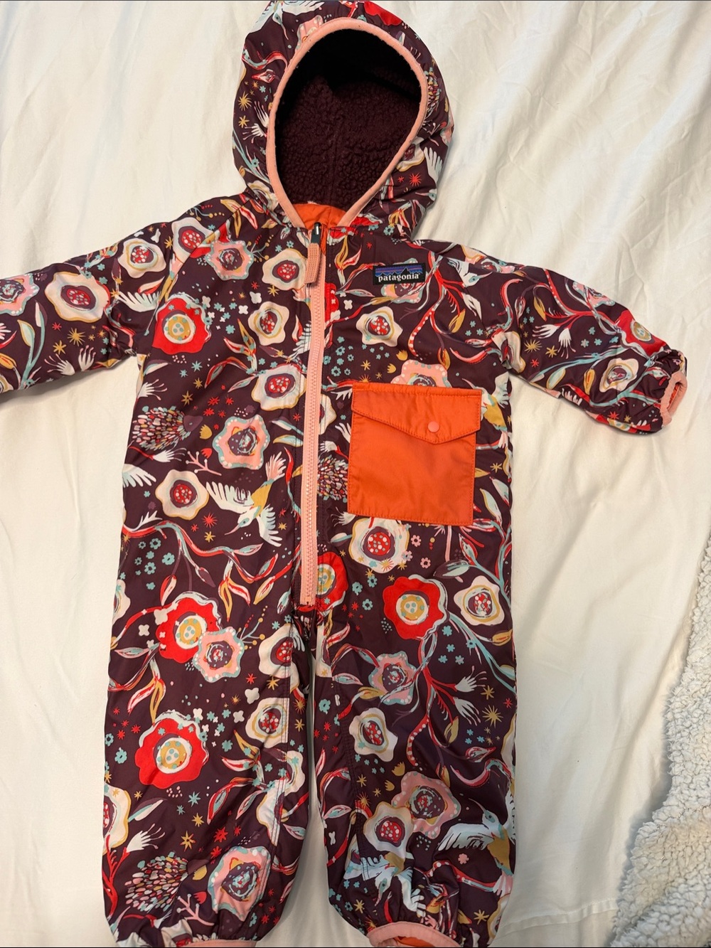 Patagonia Kids Floral Hooded Sleep Sack - Burgundy with Orange Pocket